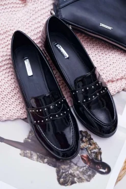 Damskie Boto Mokasyny Damskie Lakierowane Loafery Lordsy Czarne Tenes