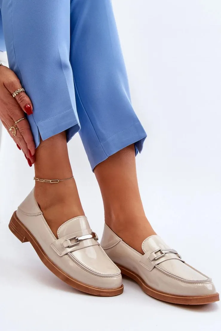 Damskie Buty damskie Vinceza Mokasyny Damskie Lakierowane Beżowe Nurea