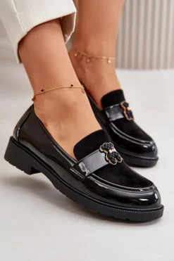 Online Damskie buty S.Barski Mokasyny Damskie Lakierowane Z Misiem Czarne S.Barski HY42-339A