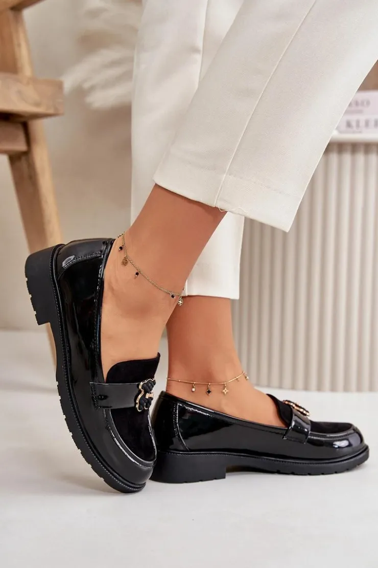 Online Damskie buty S.Barski Mokasyny Damskie Lakierowane Z Misiem Czarne S.Barski HY42-339A