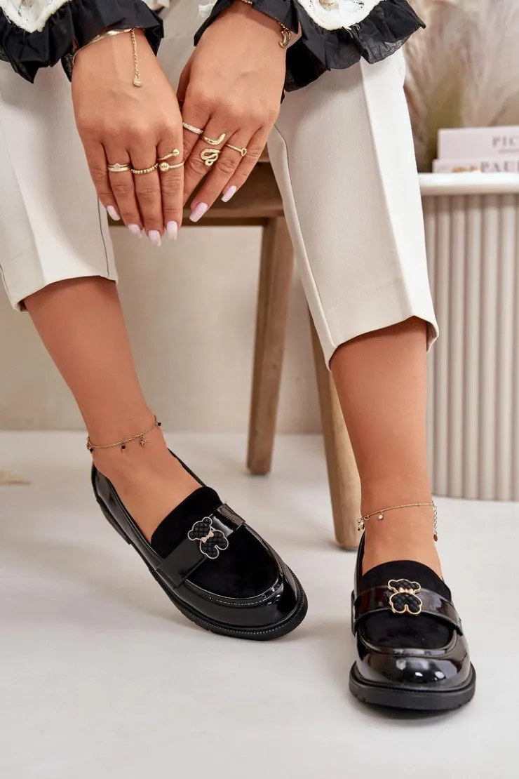 Online Damskie buty S.Barski Mokasyny Damskie Lakierowane Z Misiem Czarne S.Barski HY42-339A