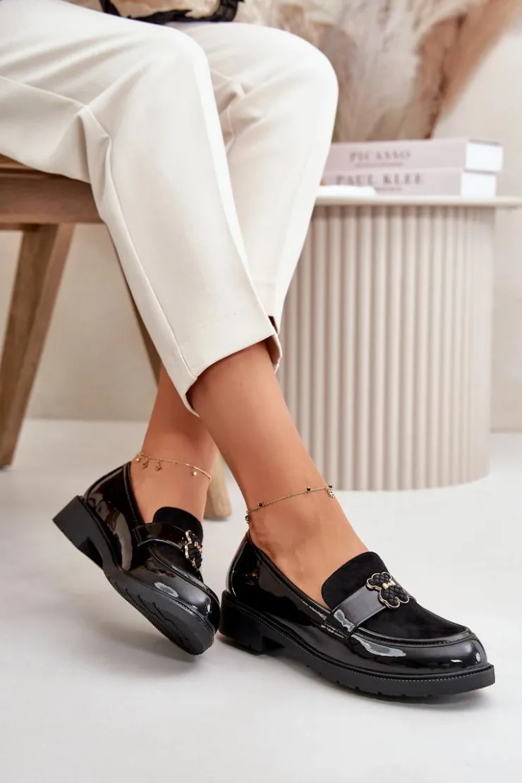 Online Damskie buty S.Barski Mokasyny Damskie Lakierowane Z Misiem Czarne S.Barski HY42-339A