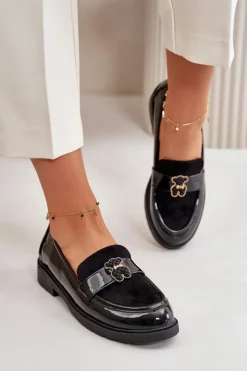 Online Damskie buty S.Barski Mokasyny Damskie Lakierowane Z Misiem Czarne S.Barski HY42-339A