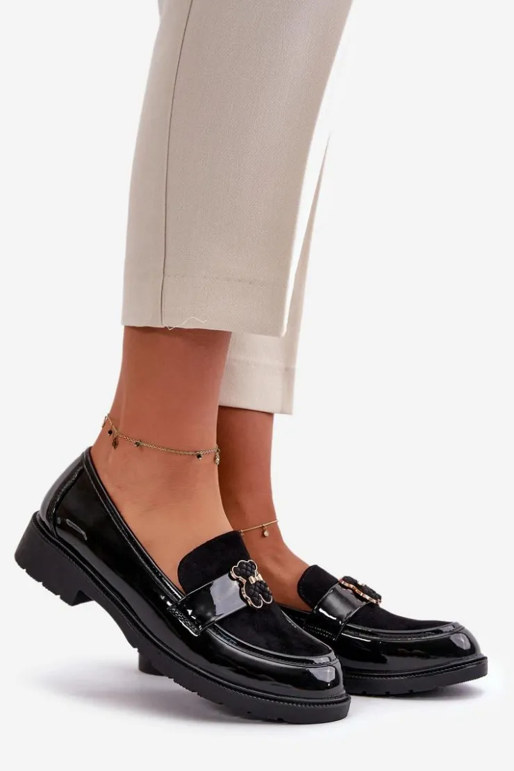 Online Damskie buty S.Barski Mokasyny Damskie Lakierowane Z Misiem Czarne S.Barski HY42-339A