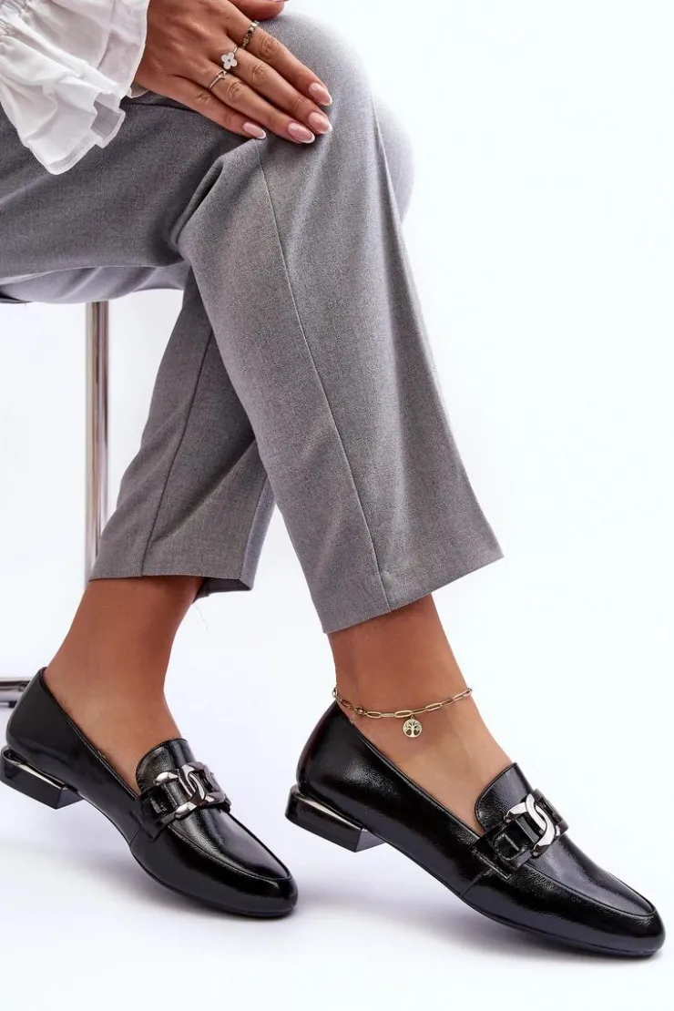 Online Buty Sergio Leone Mokasyny Damskie Lakierowane Z Ozdobą Czarne Camilena Czarny