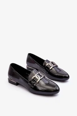 Online Buty Sergio Leone Mokasyny Damskie Lakierowane Z Ozdobą Czarne Camilena Czarny