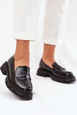 Damskie Boto Mokasyny Damskie Lakierowane Czarne Elearionna