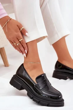 Damskie Boto Mokasyny Damskie Lakierowane Czarne Elearionna