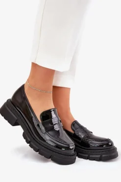 Damskie Boto Mokasyny Damskie Lakierowane Czarne Elearionna