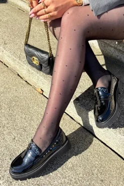 Damskie Boto Mokasyny Damskie Lakierowane Ze Zdobieniem Czarne Nallae