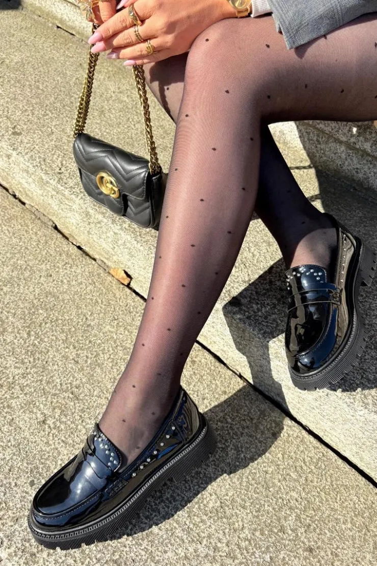 Damskie Boto Mokasyny Damskie Lakierowane Ze Zdobieniem Czarne Nallae