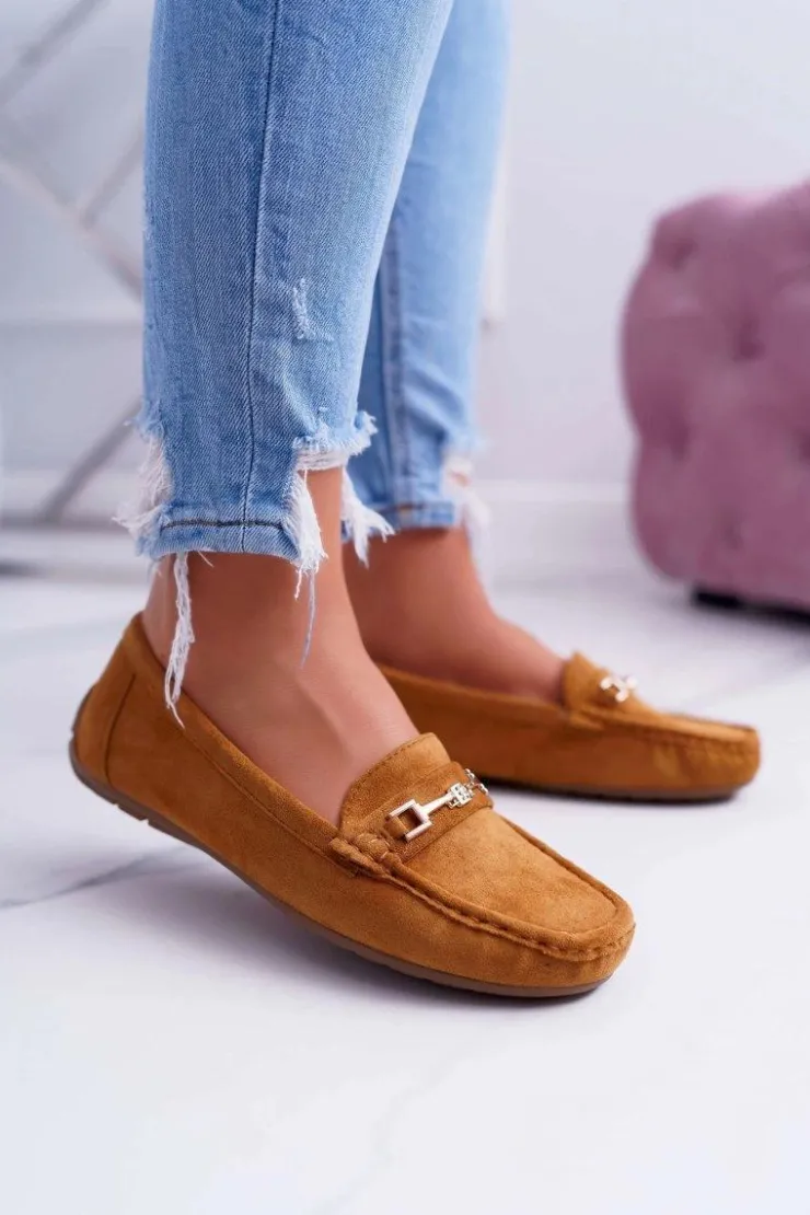 Damskie Boto Mokasyny Damskie Lekkie Eko-zamsz Camel Think