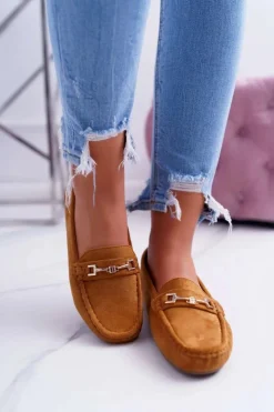 Damskie Boto Mokasyny Damskie Lekkie Eko-zamsz Camel Think