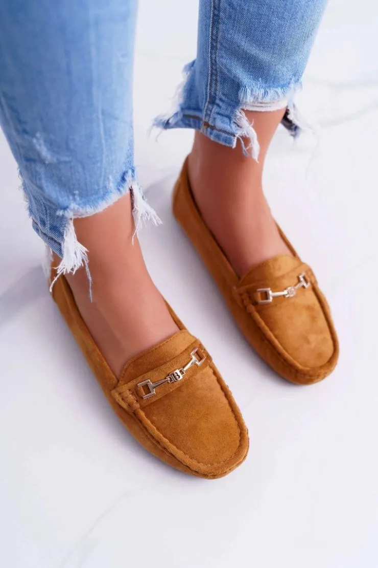 Damskie Boto Mokasyny Damskie Lekkie Eko-zamsz Camel Think