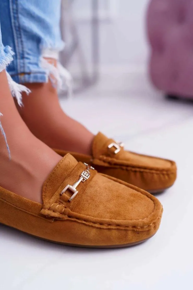 Damskie Boto Mokasyny Damskie Lekkie Eko-zamsz Camel Think