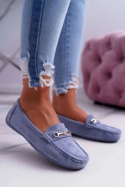 Boto Mokasyny Damskie Zamszowe*Mokasyny Damskie Lekkie Eko-zamsz Niebieskie Think