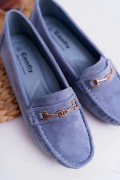 Boto Mokasyny Damskie Zamszowe*Mokasyny Damskie Lekkie Eko-zamsz Niebieskie Think