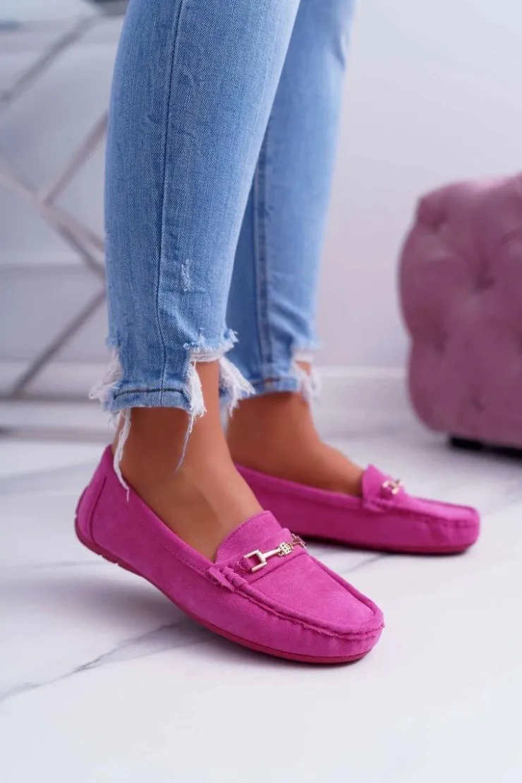 Sale Boto Mokasyny Damskie Lekkie Eko-zamsz Fuksja Think