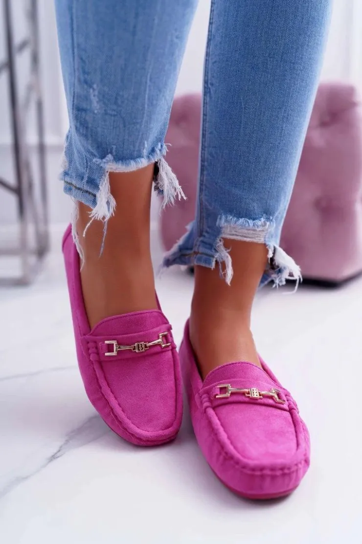 Sale Boto Mokasyny Damskie Lekkie Eko-zamsz Fuksja Think