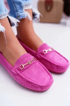 Sale Boto Mokasyny Damskie Lekkie Eko-zamsz Fuksja Think