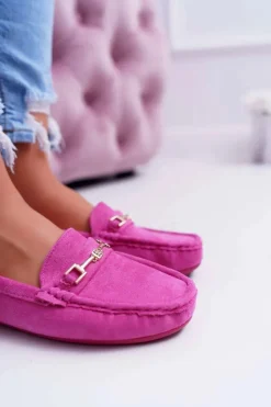 Sale Boto Mokasyny Damskie Lekkie Eko-zamsz Fuksja Think