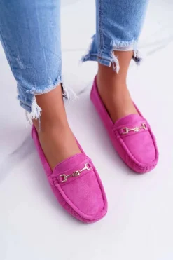 Sale Boto Mokasyny Damskie Lekkie Eko-zamsz Fuksja Think