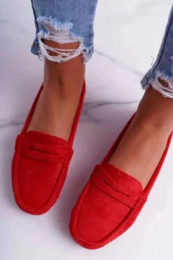 Clearance Boto Mokasyny Damskie Lekkie Eko-zamsz Czerwone Limez