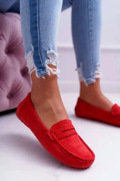 Clearance Boto Mokasyny Damskie Lekkie Eko-zamsz Czerwone Limez