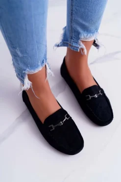 Damskie Boto Mokasyny Damskie Lekkie Eko-zamsz Czarne Think