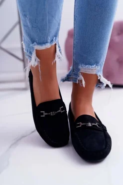Damskie Boto Mokasyny Damskie Lekkie Eko-zamsz Czarne Think