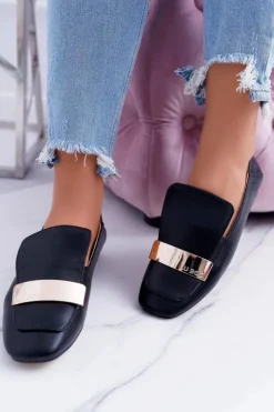 New Boto Mokasyny Damskie Lu Boo Czarne Licowe Z Blaszką Harlem