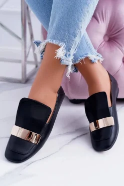 New Boto Mokasyny Damskie Lu Boo Czarne Licowe Z Blaszką Harlem