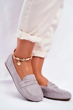 Damskie Boto Mokasyny Damskie Materiałowe Szare Panay