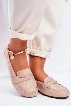 Boto Mokasyny Damskie Zamszowe*Mokasyny Damskie Materiałowe Beżowe Panay