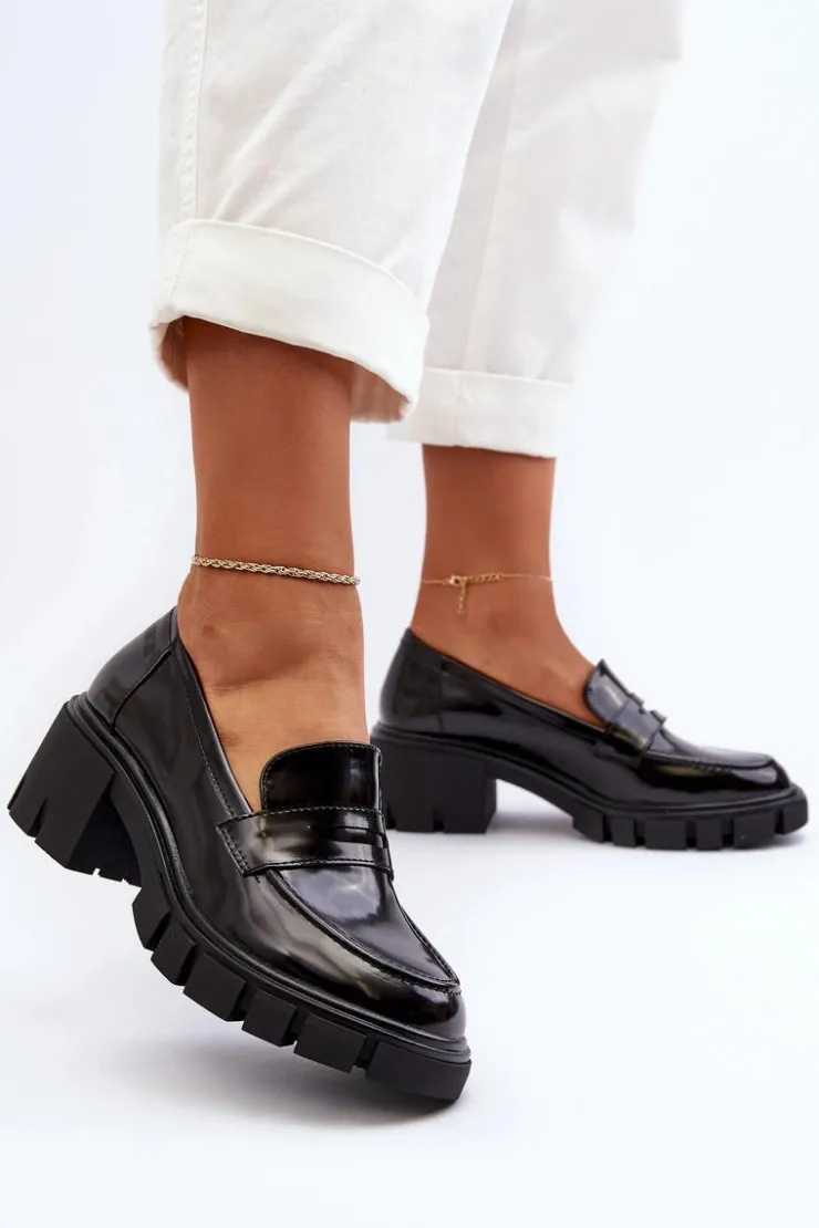 Damskie Big Star Shoes Mokasyny Damskie Na Masywnym Obcasie Big Star NN274055 Czarne