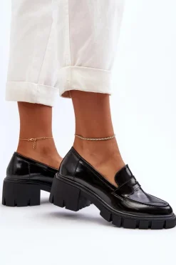 Damskie Big Star Shoes Mokasyny Damskie Na Masywnym Obcasie Big Star NN274055 Czarne