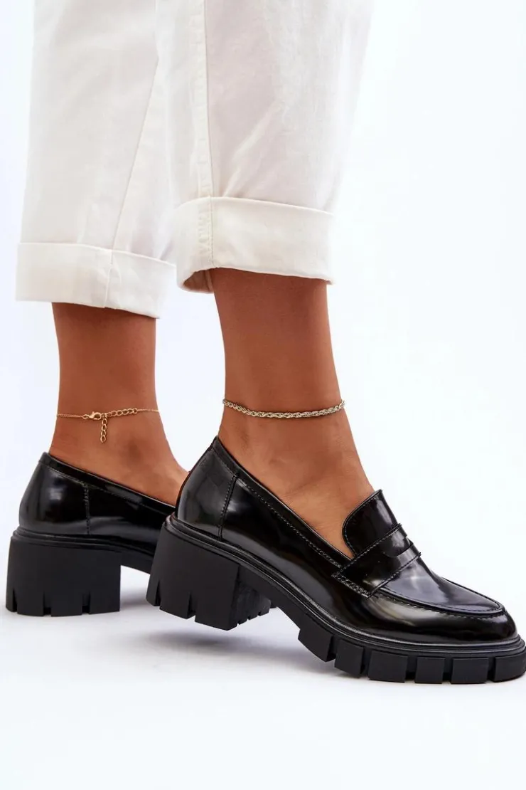 Damskie Big Star Shoes Mokasyny Damskie Na Masywnym Obcasie Big Star NN274055 Czarne