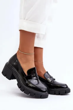 Damskie Big Star Shoes Mokasyny Damskie Na Masywnym Obcasie Big Star NN274055 Czarne