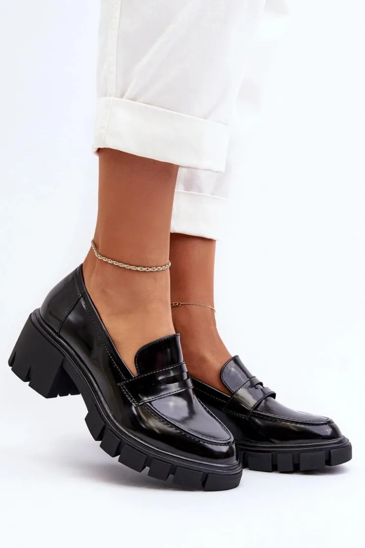 Damskie Big Star Shoes Mokasyny Damskie Na Masywnym Obcasie Big Star NN274055 Czarne