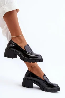 Damskie Big Star Shoes Mokasyny Damskie Na Masywnym Obcasie Big Star NN274055 Czarne