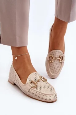 Sale Boto Mokasyny Damskie Na Płaskim Obcasie Z Ozdobą Beżowe Iluvana Beżowy