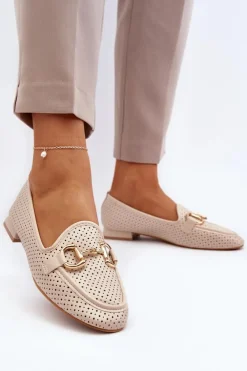 Sale Boto Mokasyny Damskie Na Płaskim Obcasie Z Ozdobą Beżowe Iluvana Beżowy