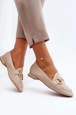 Sale Boto Mokasyny Damskie Na Płaskim Obcasie Z Ozdobą Beżowe Iluvana Beżowy