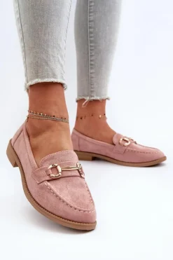 Sale Boto Mokasyny Damskie Na Płaskim Obcasie Z Ozdobą Różowe Aviole