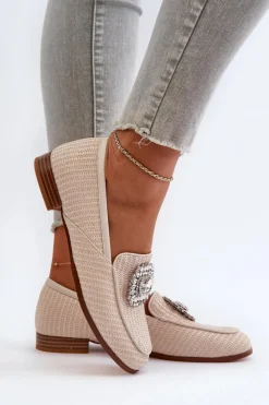 Damskie Damskie buty S.Barski Mokasyny Damskie Na Płaskim Obcasie Z Broszką Beżowe D&A MR38-676