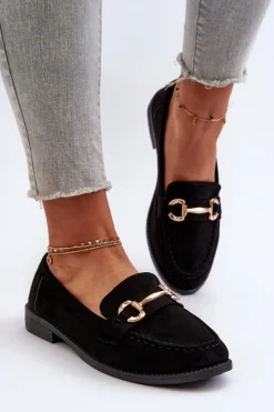 Boto Loafersy Damskie|Mokasyny Damskie Zamszowe*Mokasyny Damskie Na Płaskim Obcasie Z Ozdobą Czarne Aviole