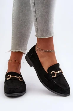 Boto Loafersy Damskie|Mokasyny Damskie Zamszowe*Mokasyny Damskie Na Płaskim Obcasie Z Ozdobą Czarne Aviole