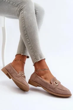 Damskie Boto Mokasyny Damskie Na Płaskim Obcasie Z Ozdobą Ciemnobeżowe Aviole