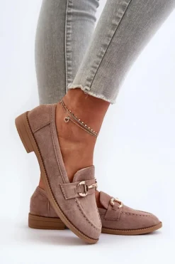 Damskie Boto Mokasyny Damskie Na Płaskim Obcasie Z Ozdobą Ciemnobeżowe Aviole