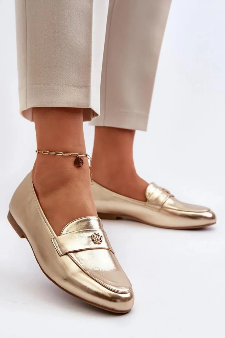 New Evento Mokasyny Damskie Na Płaskim Obcasie Złote Sylvaine Złoty
